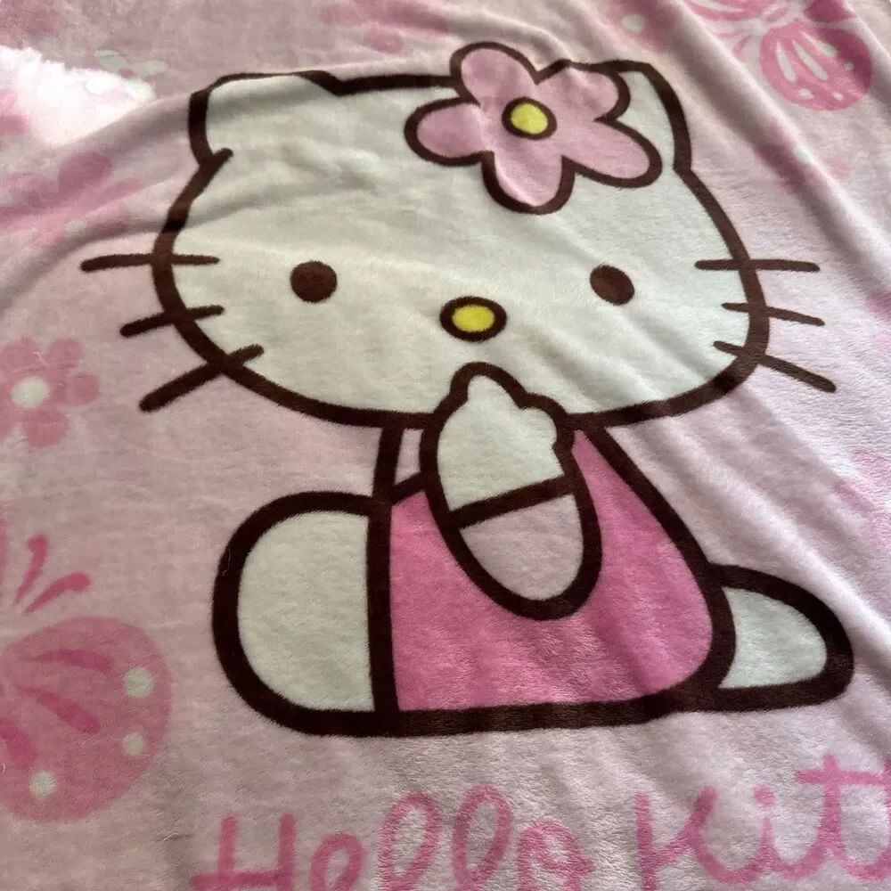 2005 Vintage‎ HELLO KITTY Pink Flowers and Butterflies Throw / Blanket 40x55